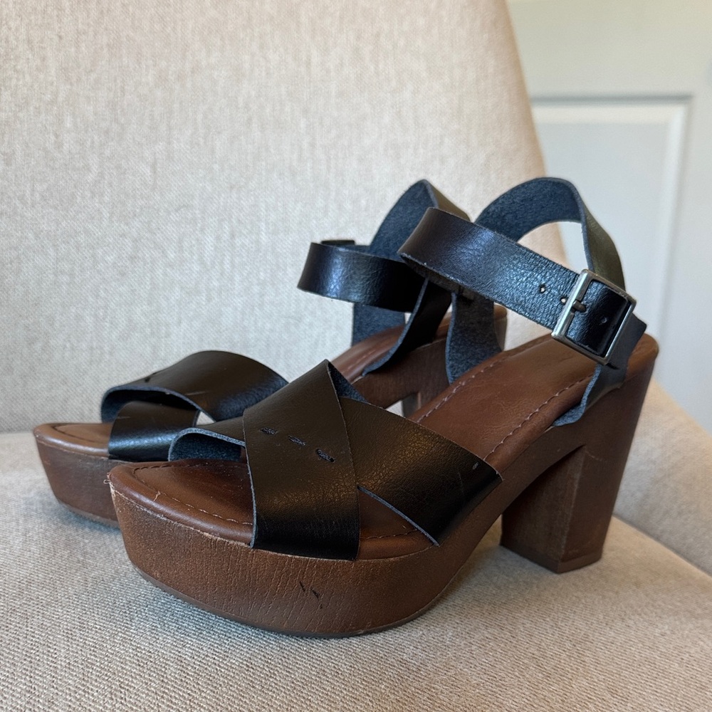 Black vegan Leather Platform Sandals